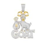 Sterling Silver Round Moissanite GOAT with Dollar Bag Animal Pendant RP+GP 10-1/2 Cttw