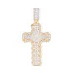Sterling Silver Round Moissanite Cross Religious Pendant RP+GP 4-1/5 Cttw