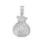 Sterling Silver Round Baguette Moissanite Dollar Bag Designer Pendant RP 7-1/3 Cttw