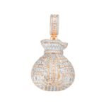 Sterling Silver Round Moissanite Dollar Bag Designer Pendant RP+PP 7-1/3 Cttw