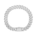 Sterling Silver Round Big Stone in Center Surrounded with Small Stones 10mm Moissanite Cuban Chain 8Inch Bracelet RP 6-7/8 Cttw