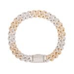 Sterling Silver Round Big Stone in Center Surrounded with Small Stones 10mm Moissanite Cuban Chain 8 Inch Bracelet RP+GP 6-7/8 Cttw