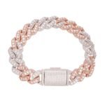 Sterling Silver Round Big Stone in Center Surrounded with Small Stones 14mm Moissanite Cuban Chain 8.5 Inch Bracelet RP+PP 12-3/4 Cttw