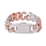 Sterling Silver Round Big Stone in Center Surrounded with Small Stones 20mm Moissanite Cuban Chain 8Inch Bracelet RP+PP 19-7/8 Cttw