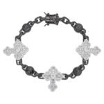 Sterling Silver Round Baguette Moissanite Cross Religious 8 Inch Bracelet RP+BP 10-1/6 Cttw
