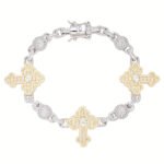Sterling Silver Round Baguette Moissanite Cross Religious 8 Inch Bracelet RP+GP 10-1/6 Cttw