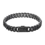 Sterling Silver 10mm Round Black Moissanite Miami Cuban 8 Inch Mens Bracelet BP+BP 5-1/10 Cttw