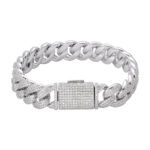 Sterling Silver Round Moissanite 15mm Cuban 8.50 Inch Bracelet RP 11-3/4 Cttw