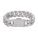 Sterling Silver Round Moissanite 20mm Cuban 8.50 Inch Mens Bracelet RP 20-7/8 Cttw