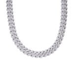 Sterling Silver Moissanite 20mm Three Stone Heavy Cuban Chain 22 Inch Necklace RP 46-1/10 Cttw