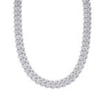 Sterling Silver Round Big Stone in Center Surrounded with Small Stones 14mm Moissanite Cuban Chain 22Inch Necklace RP 34 Cttw