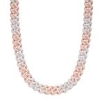 Sterling Silver Round Big Stone in Center Surrounded with Small Stones 14mm Moissanite Cuban Chain 22Inch Necklace RP+PP 34 Cttw