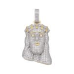 Sterling Silver Moissanite Jesus Face Religious Pendant RP+GP 3-1/3 Cttw