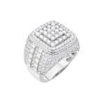Sterling Silver Round Moissanite Designer Mens Ring RP 3-7/8 Cttw