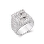 Sterling Silver Round Baguette Moissanite Cluster Initial E Letter Mens Ring 10 RP 5-1/10 Cttw