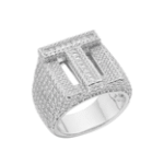 Sterling Silver Round Baguette Moissanite Cluster Initial T Letter Mens Ring 10 RP 4-7/8 Cttw