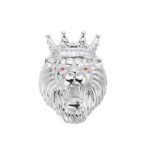Sterling Silver Round Baguette Moissanite Roaring Lion Crown Designer Mens Ring SZ 10 RP 1/2 Cttw