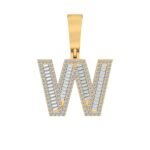 10K Yellow Gold Baguette Diamond Initial W Letter Pendant 5/8 Cttw