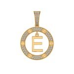 10K Yellow Gold Round Diamond E Letter Initial Pendant 1/5 CTTW