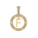 10K Yellow Gold Round Diamond F Letter Initial Pendant 1/5 CTTW