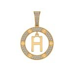 10K Yellow Gold Round Diamond H Letter Initial Pendant 1/5 Cttw