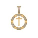 10K Yellow Gold Round Diamond T Letter Initial Pendant 1/5 Cttw
