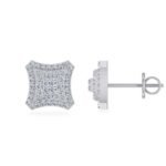 10K White Gold Round Diamond Square Shape Stud Earring 1/3 Cttw