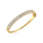 10K Yellow Gold Round Baguette Diamond Designer Bangle Bracelet 2 Cttw