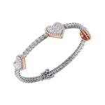 10K Rose White Two Tone Round Baguette Diamond Heart Designer 7 Inch Bracelet 1-3/8 Cttw