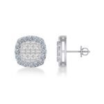 14K White Gold Round Baguette Diamond Square Shape Stud Earrings 1 Cttw