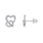 10K White Gold Double Heart Designer Earrings 1/5 Cttw