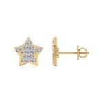 14K Yellow Gold Round Diamond Star Shape Stud Earrings 1/8 Cttw