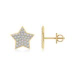 14K Yellow Gold Round Diamond Star Shape Stud Earrings 1/4 Cttw