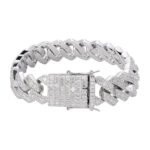 Sterling Silver Round Baguette Moissanite Cuban 8 Inch Mens Bracelet RP 22-7/8 Cttw