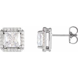 Square 4-Prong Halo-Style Earring