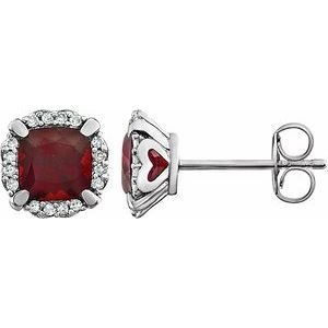 Cushion 4-Prong Halo-Style Birthstone Earrings