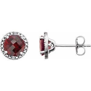 Round 4-Prong Halo-Style Birthstone Stud Earrings