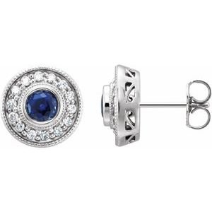 Round Bezel-Set Halo-Style Earrings