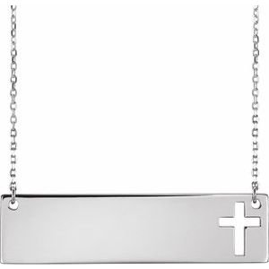 Engravable Pierced Cross Bar Necklace