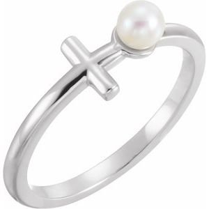 Pearl Sideways Cross Ring
