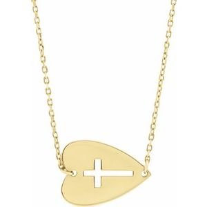 Sideways Heart with Pierced Cross Necklace