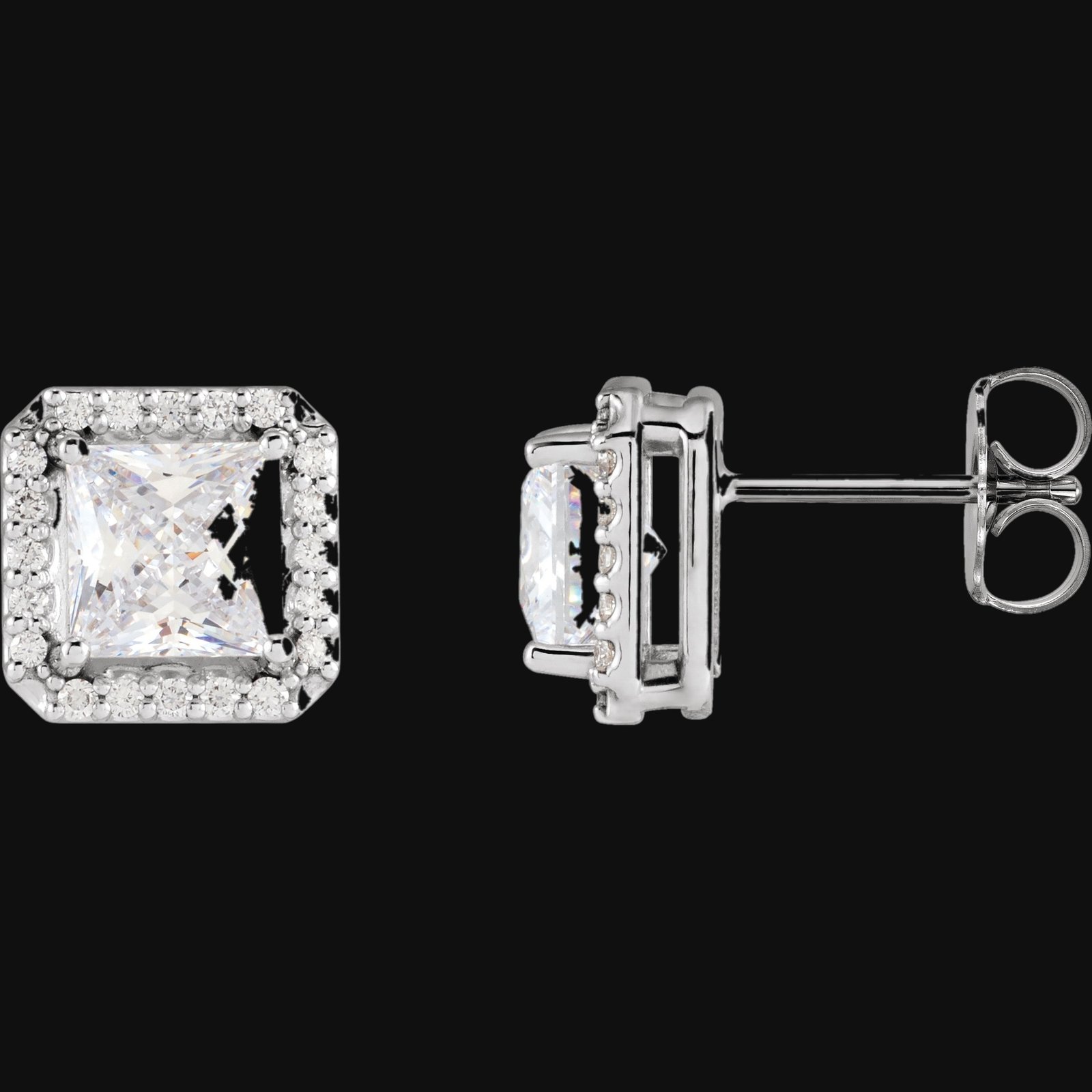 Square 4-Prong Halo-Style Earring