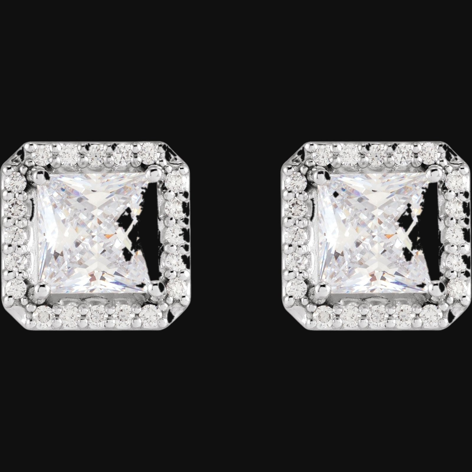 Square 4-Prong Halo-Style Earring - Image 2