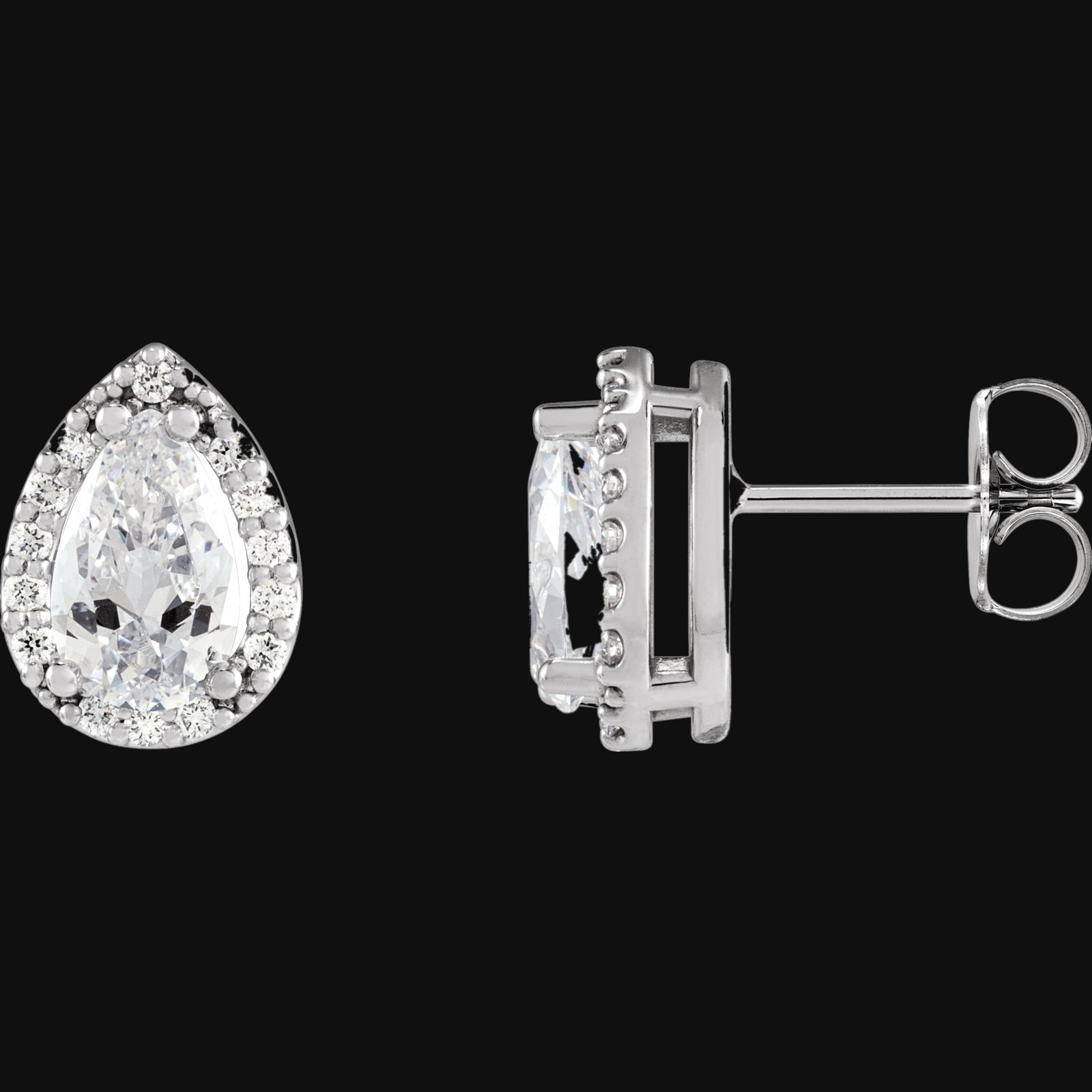 Pear 4-Prong Halo-Style Low Stud Earring - Image 3