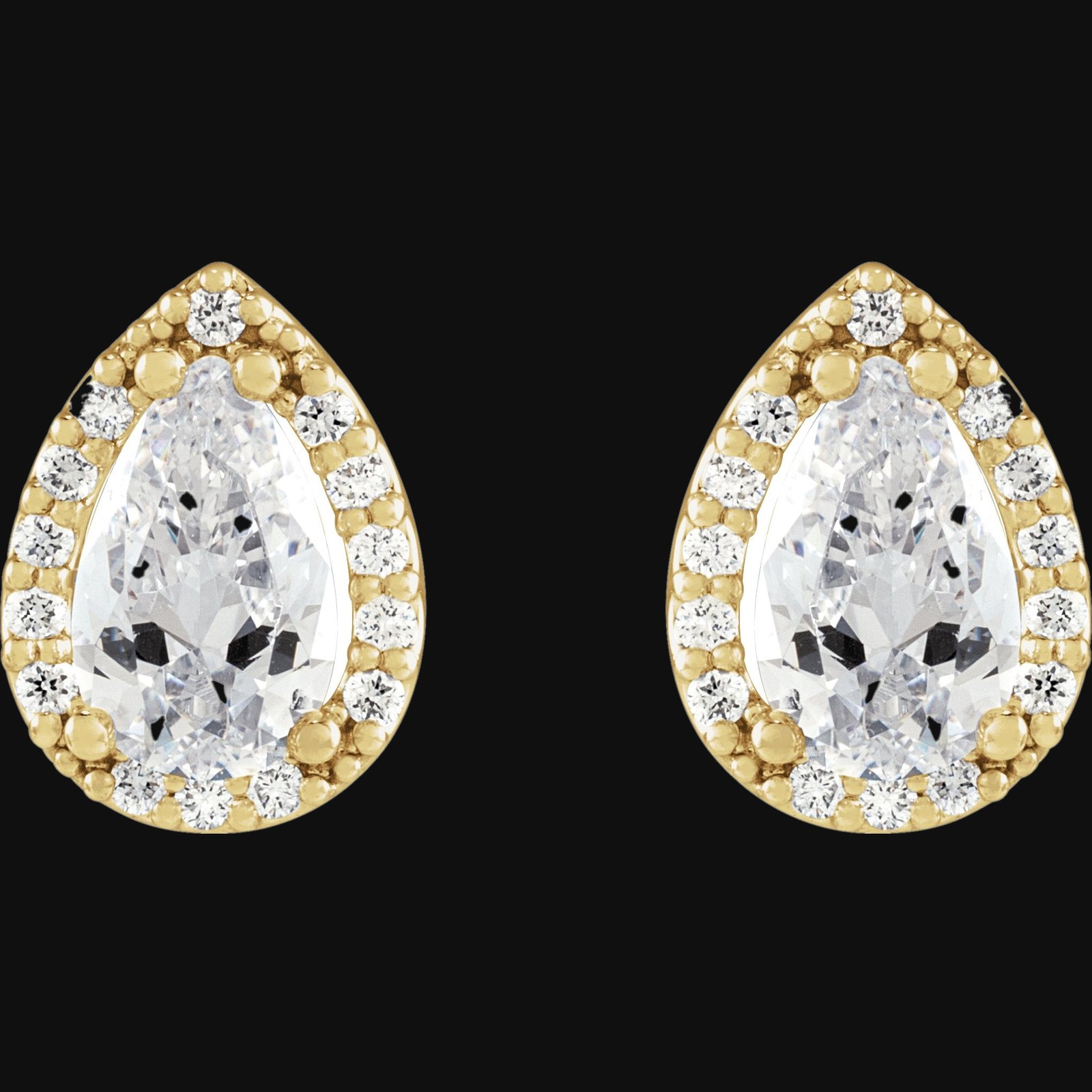 Pear 4-Prong Halo-Style Low Stud Earring - Image 2