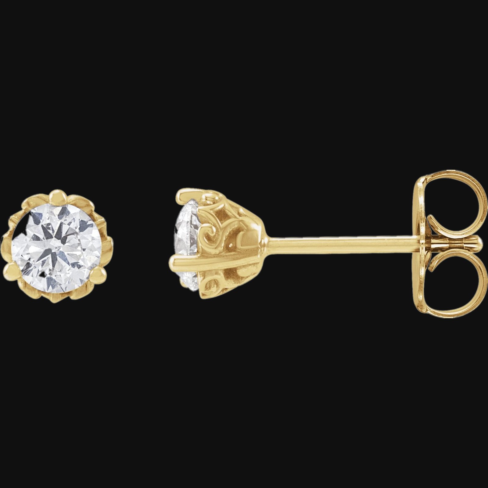 Round 3-Prong Scroll Stud Earrings - Image 3