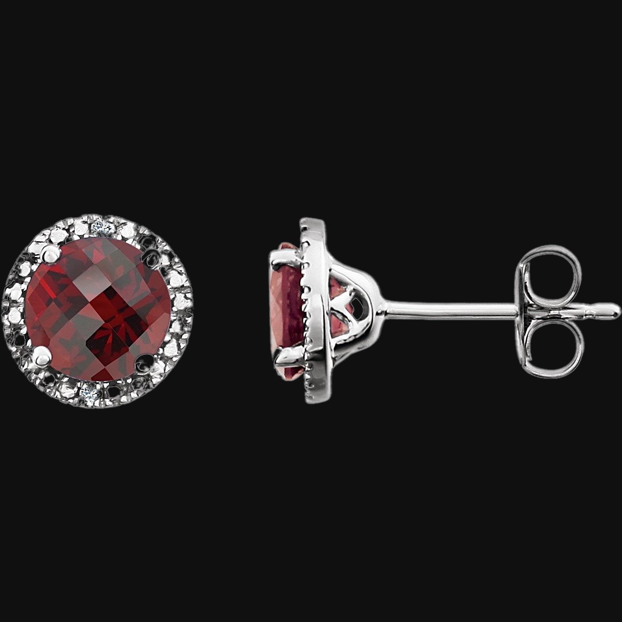 Round 4-Prong Halo-Style Birthstone Stud Earrings