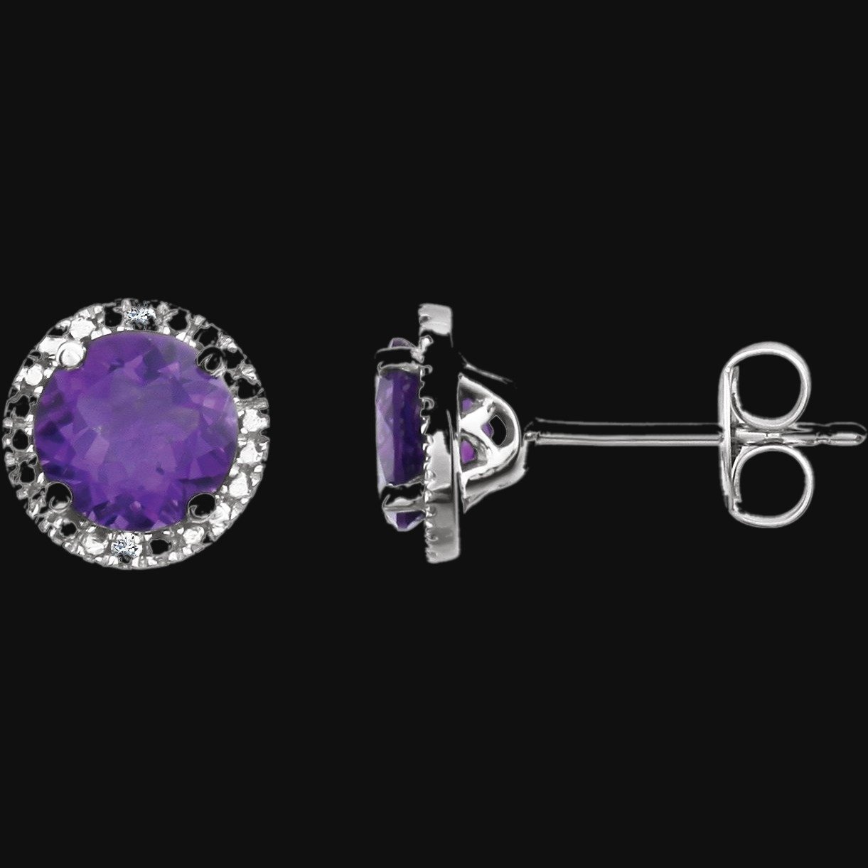 Round 4-Prong Halo-Style Birthstone Stud Earrings - Image 2