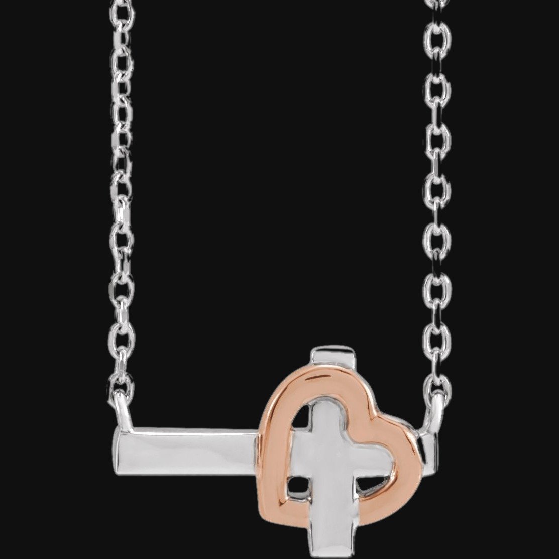 Sideways Cross & Heart Necklace or Center