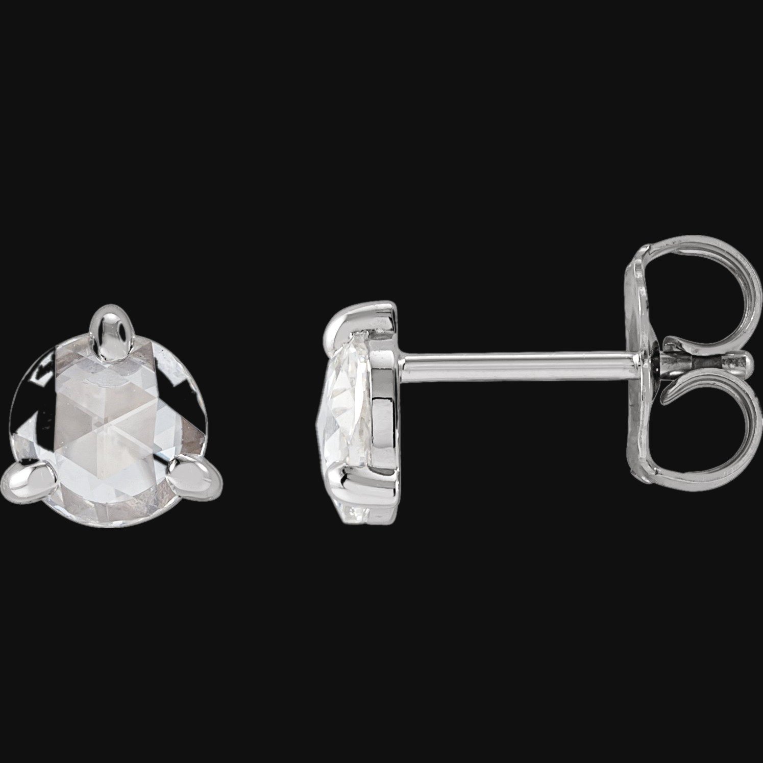 Round 3-Prong Claw Rose-Cut Stud Earrings
